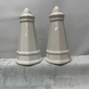 Large White Ceramic Salt & Pepper Shakers Lighthouse Style 6” Farmhouse Pair